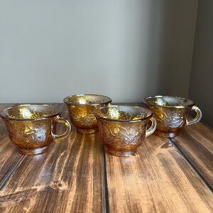 Vintage Indiana Carnival Glass Harvest Leaf Teacups - Set of 4